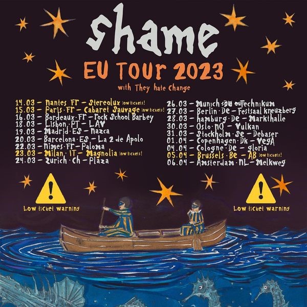Affiche de la tournée 2023 de Shame commençant par Nantes